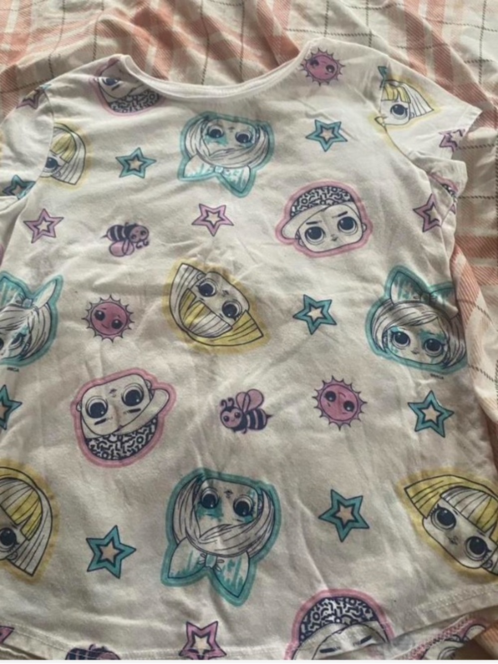 jumping beans White Tee with Teal Pink Yellow‎ Character Faces